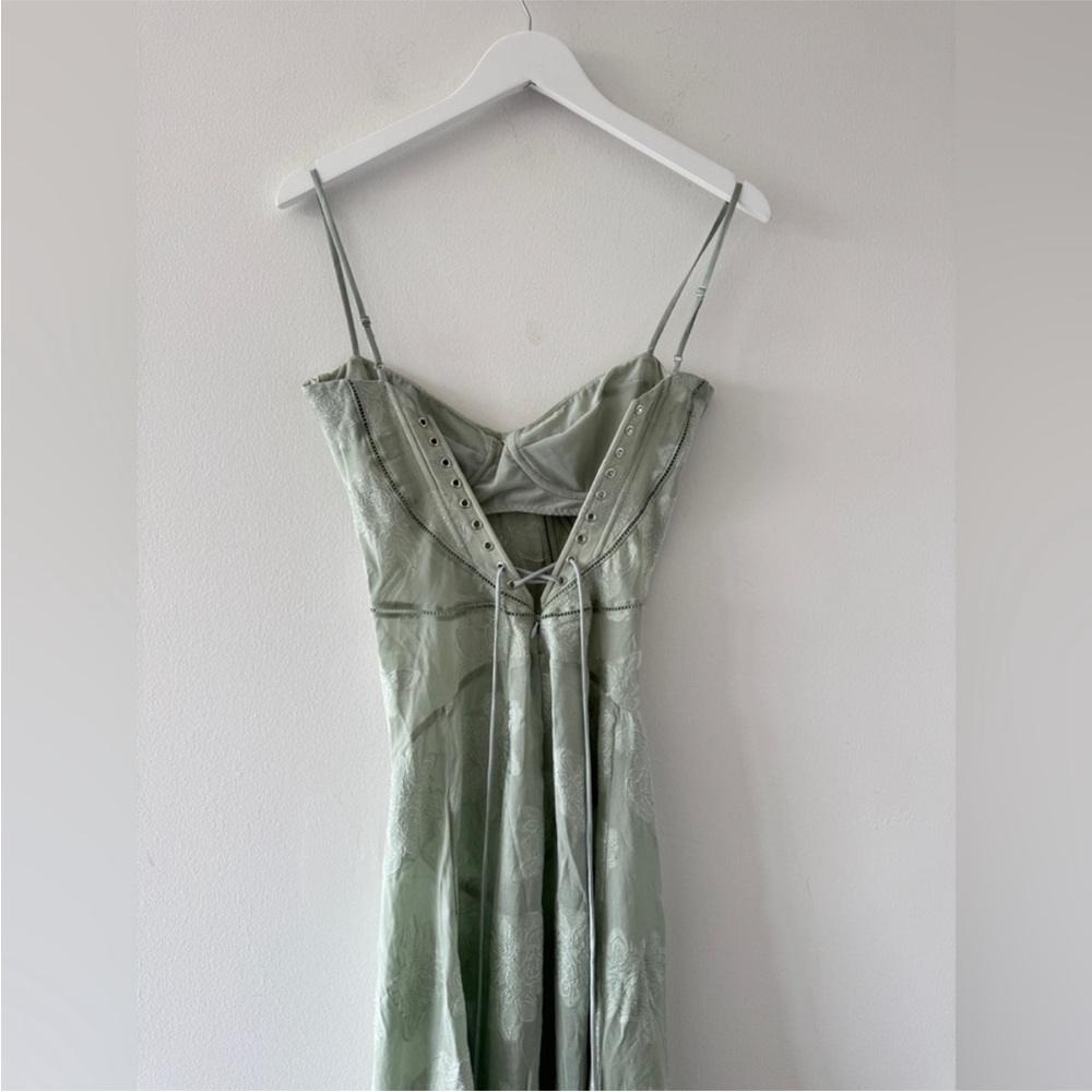 HOUSE OF CB Seren Sheer Lace Up Back Gown in Aqua XS - Picture 3 of 3